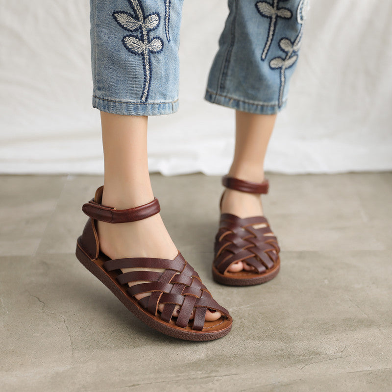 Handmade Plaited Leather Vintage Summer Flat Sandals – Babakud