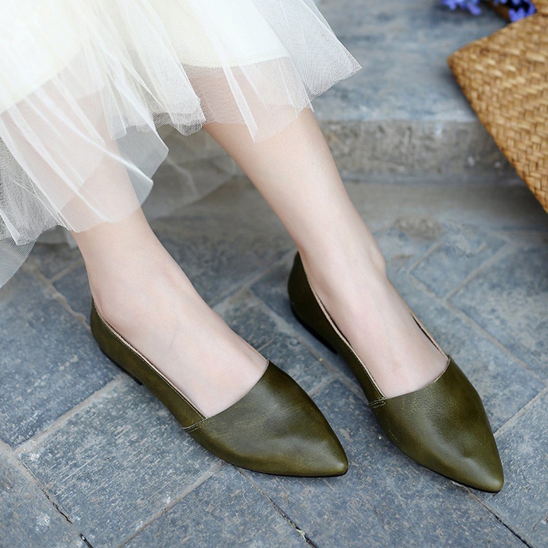 Handmade Pointed Toe Leather Flats 35 Green 