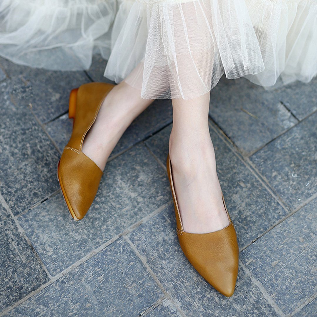 Handmade Pointed Toe Leather Flats 35 Yellow 