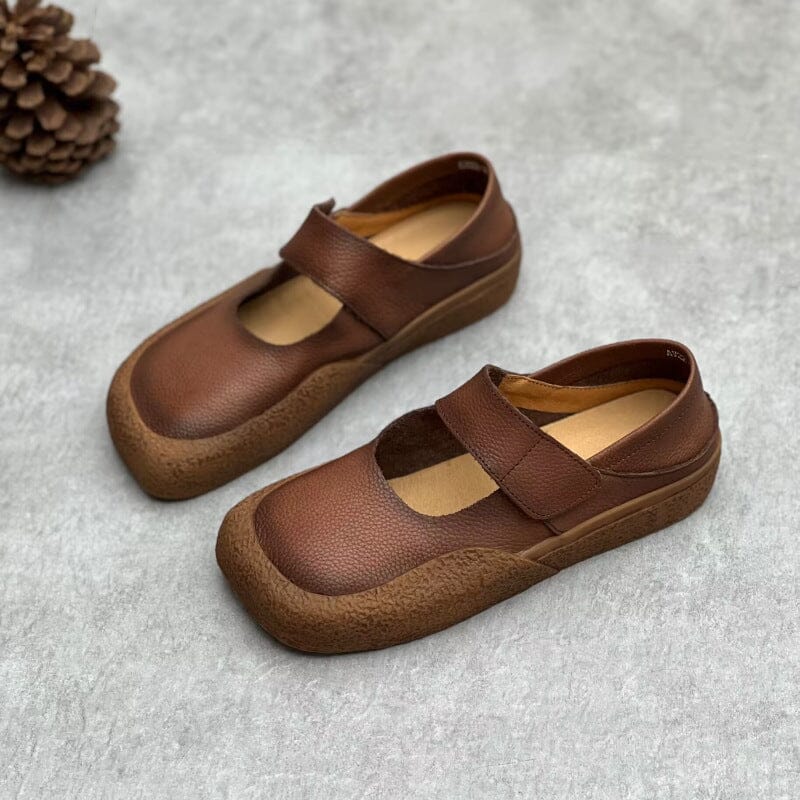 Handmade Retro Leather Flat Velcro Tape Casual Shoes
