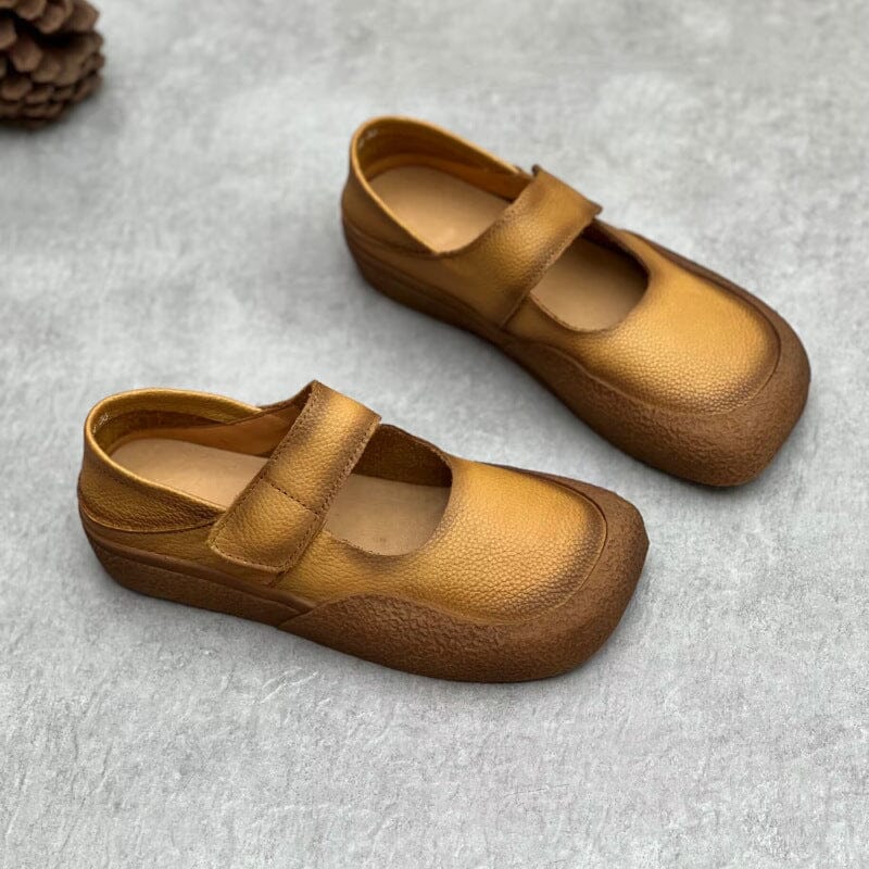 Handmade Retro Leather Flat Velcro Tape Casual Shoes