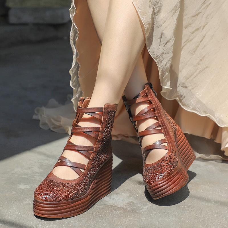 High Heel Summer Hollow Leather Sandals June 2021 New-Arrival 35 Coffee 