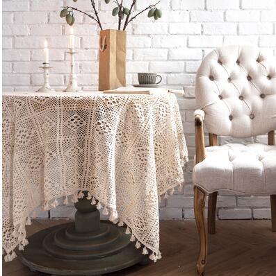 Home Decoration Tassel Table Cloth Simple Lace Table Clothes Home Linen 60cm*60cm Beige 