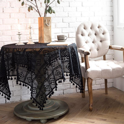 Home Decoration Tassel Table Cloth Simple Lace Table Clothes Home Linen 60cm*60cm Black 