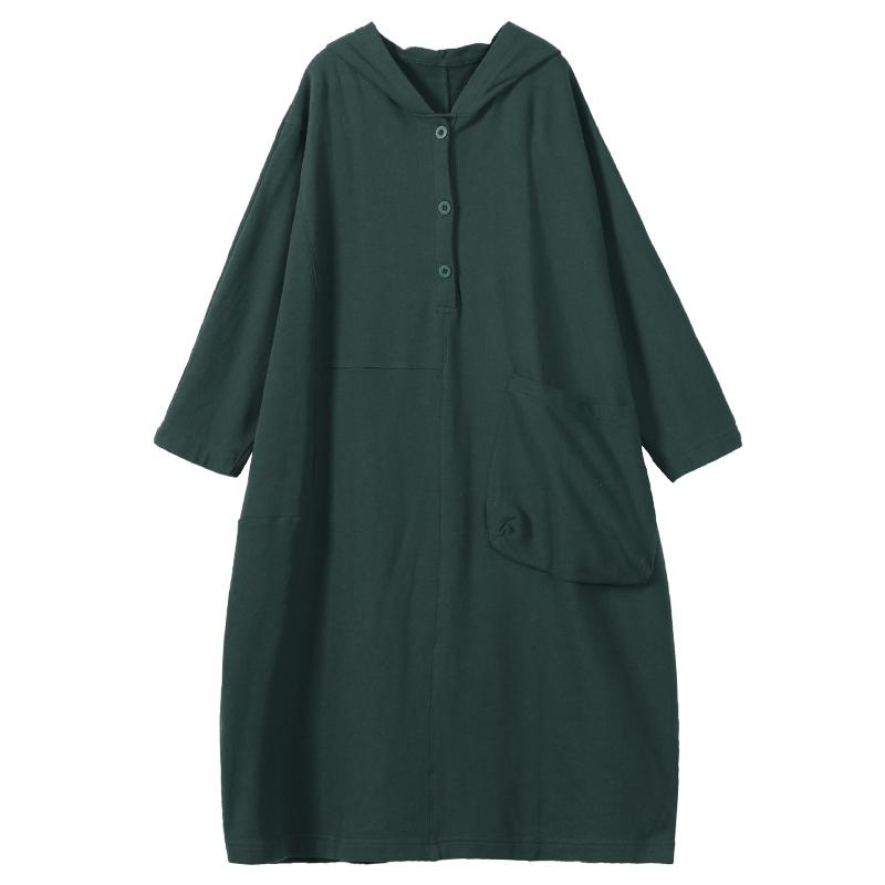 Hooded Single Pocket Mid-length Pullover Sweatshirt Dress Autumn