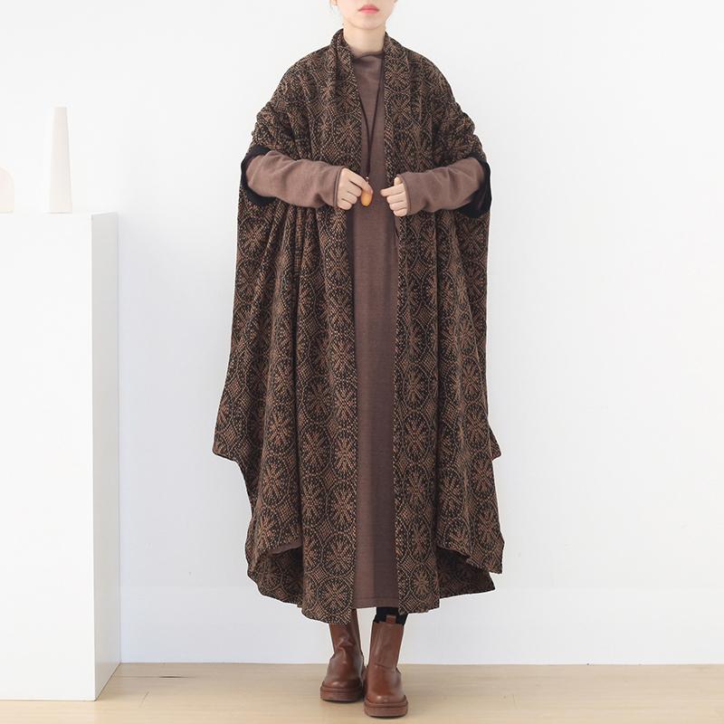 Irregular Shawl Loose Lace Woolen Coat Nov 2020-New Arrival FREE SIZE BROWN 