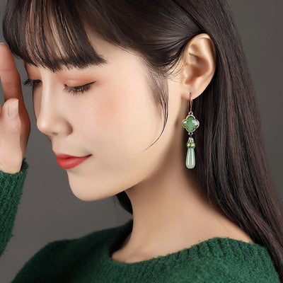 Jade Vintage Green Silver Earrings