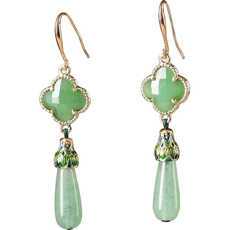 Jade Vintage Green Silver Earrings ACCESSORIES 