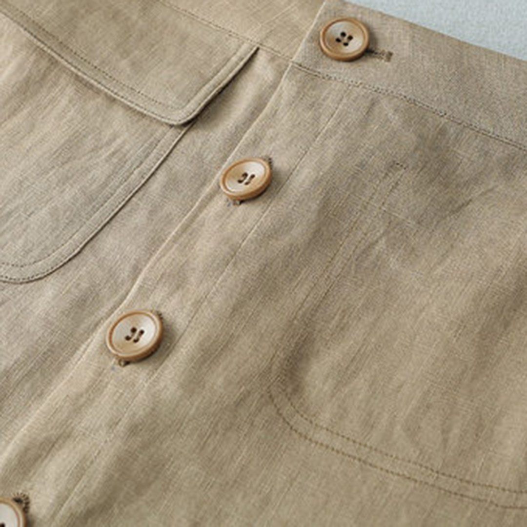 Khaki Linen A-line Midi Skirts For Women May 2020-New Arrival 