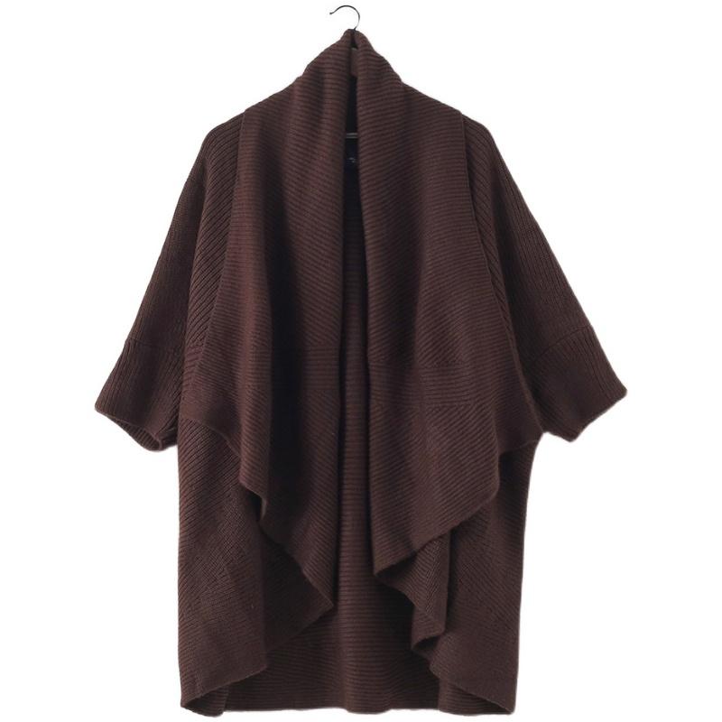 Knitted Bat Sleeves Buttonless Shawl Coat