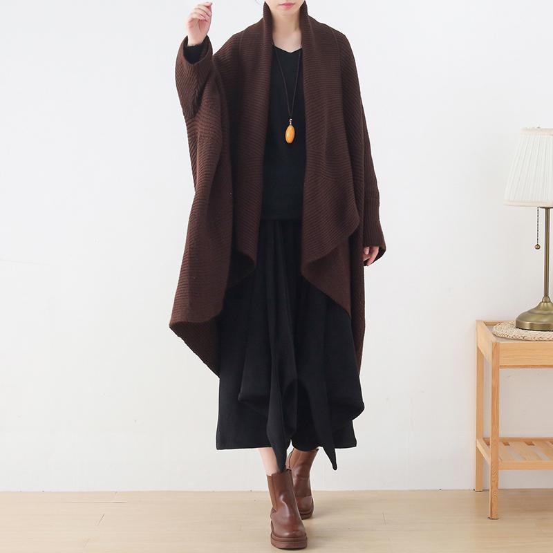 Knitted Bat Sleeves Buttonless Shawl Coat Nov 2020-New Arrival FREE SIZE BROWN 