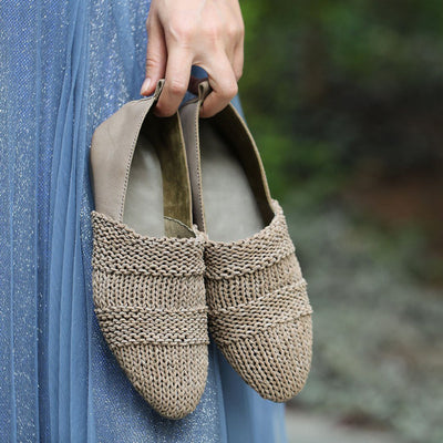 Knitted Comfortable Leather Slip-on Flat Shoes April 2020-New Arrival 35 Gray 