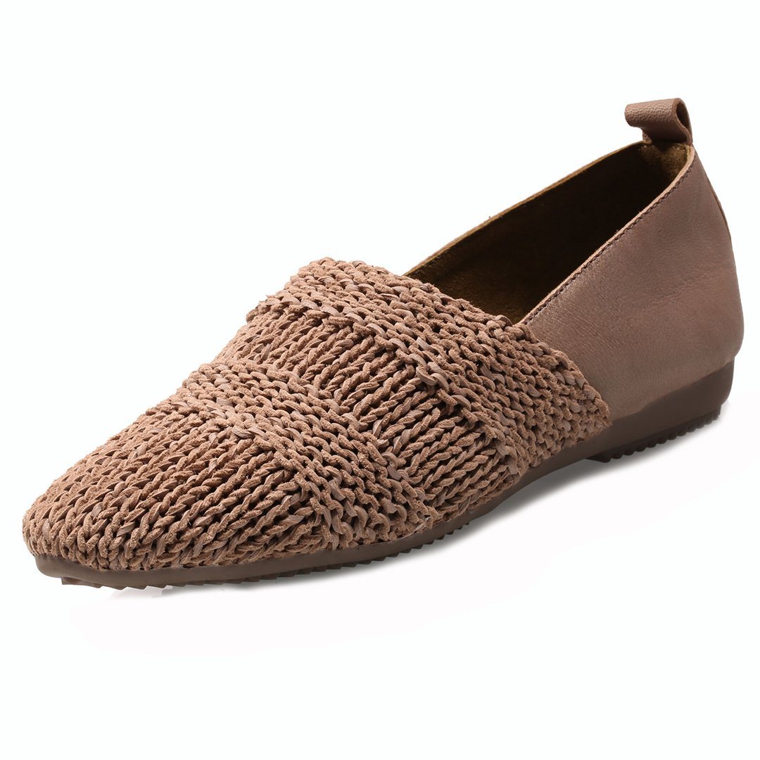 Knitted Comfortable Leather Slip-on Flat Shoes April 2020-New Arrival 
