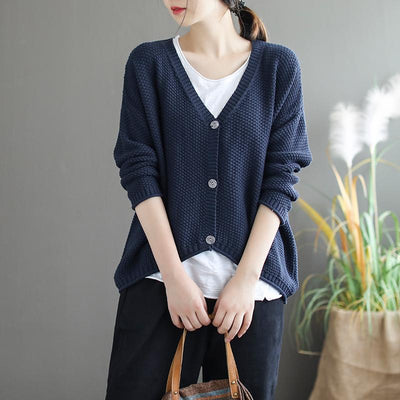 Knitted Corn Kernels Long Sleeve Sweater Nov 2020-New Arrival FREE SIZE navy blue 