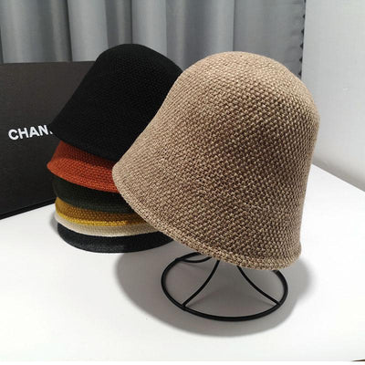Knitted Solid Color Cotton And Linen Bucket Hat Hat 