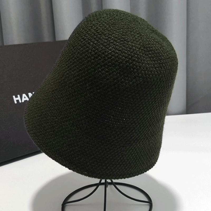 Knitted Solid Color Cotton And Linen Bucket Hat Hat army green 