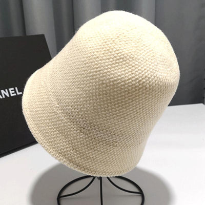 Knitted Solid Color Cotton And Linen Bucket Hat Hat beige 