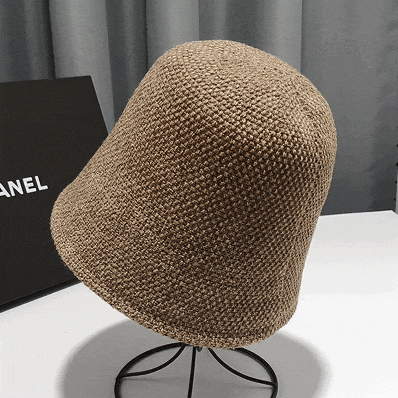 Knitted Solid Color Cotton And Linen Bucket Hat Hat dark khaki 
