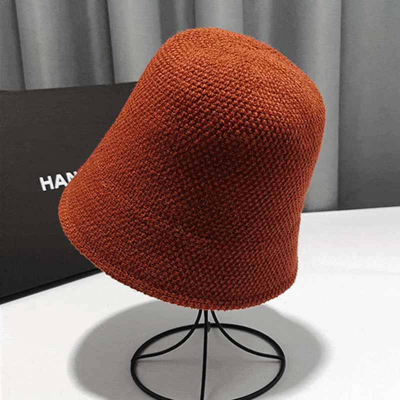 Knitted Solid Color Cotton And Linen Bucket Hat Hat orange 