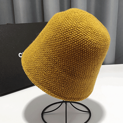 Knitted Solid Color Cotton And Linen Bucket Hat Hat yellow 