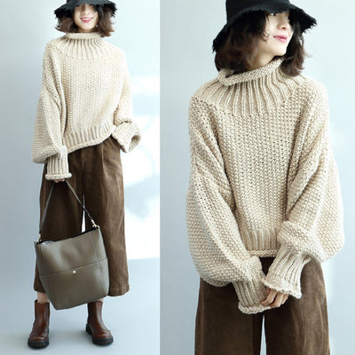 Knitted Turtleneck Sweater 2019 November New One Size Beige 