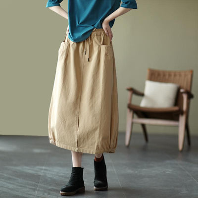 Lace Elastic Waist Casual Skirt Khaki March 2021 New-Arrival One Size Light Khaki 