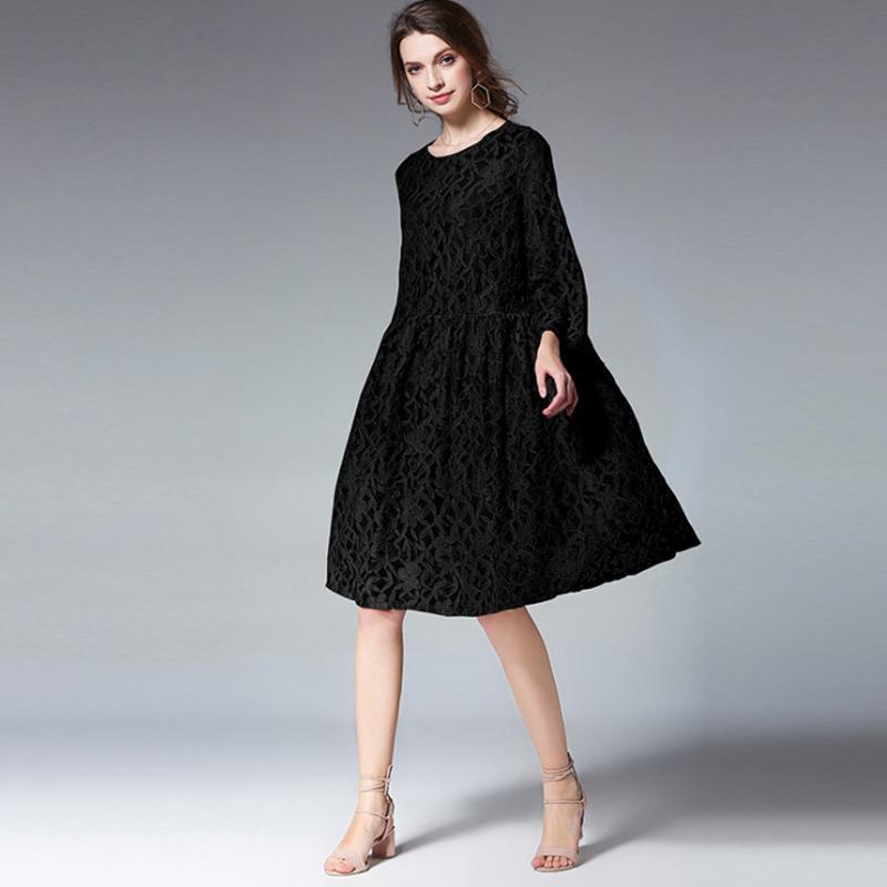 Lace Polyester Seven Percent Sleeve Women Plus Size Dress 2019 April New 