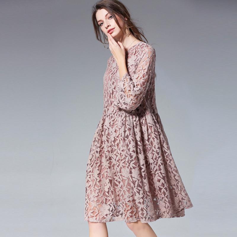 Lace Polyester Seven Percent Sleeve Women Plus Size Dress 2019 April New 