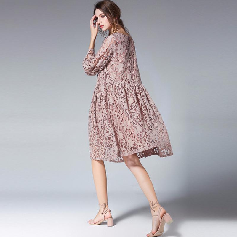 Lace Polyester Seven Percent Sleeve Women Plus Size Dress