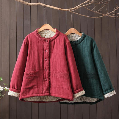 Lace Stitching Short Coat 2019 New December One Size Red 