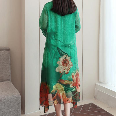 Ladies Fashion Floral Asymmetrical Midi Long Sleeve Dress