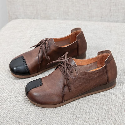 Ladies Round Toe Low Top Leather Shoes May 2021 New-Arrival 