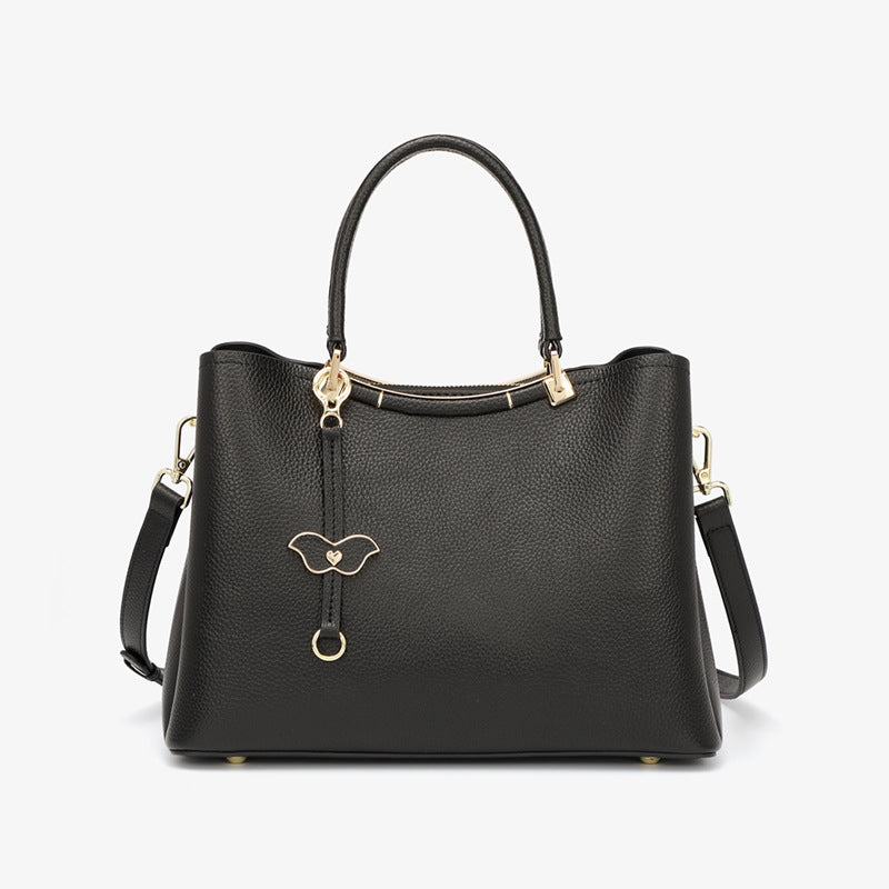 Lady Cowhide Leather Retro Fashion Hand Bag Feb 2022 New Arrival Black 