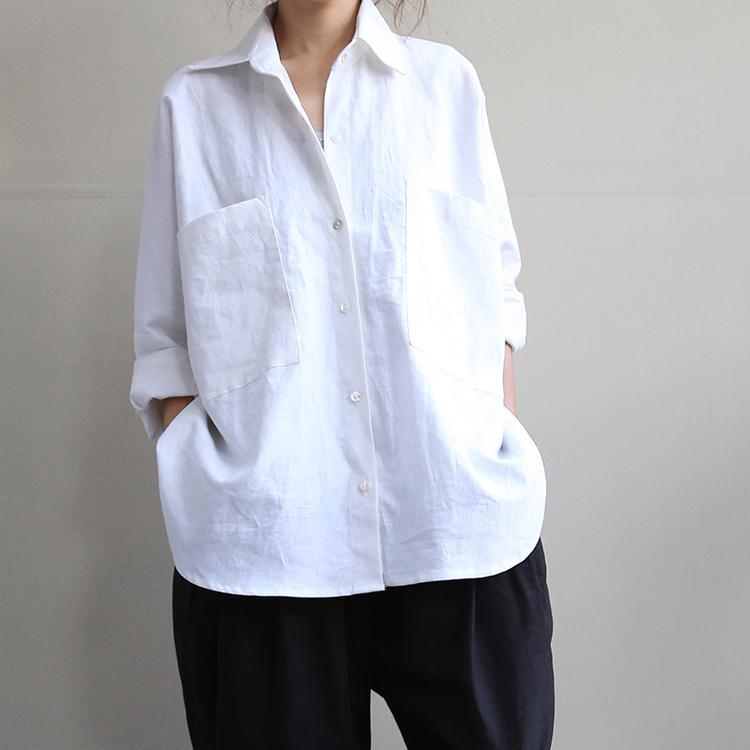 Large size women's Long Sleeve Linen Shirt