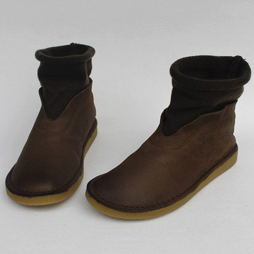 Leather Boots With Socks Design 2019 November New 35 Khaki 