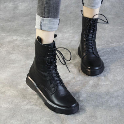 Leather Comfortable Round Toe Martin Boots Dec 2020-New Arrival 34 BLACK 