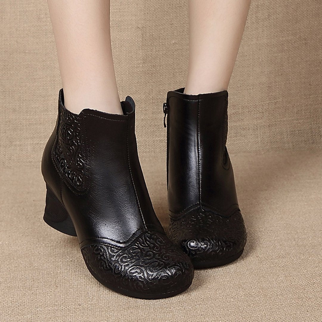 Leather Embossed Side Zippers Women Boots 2019 New December 