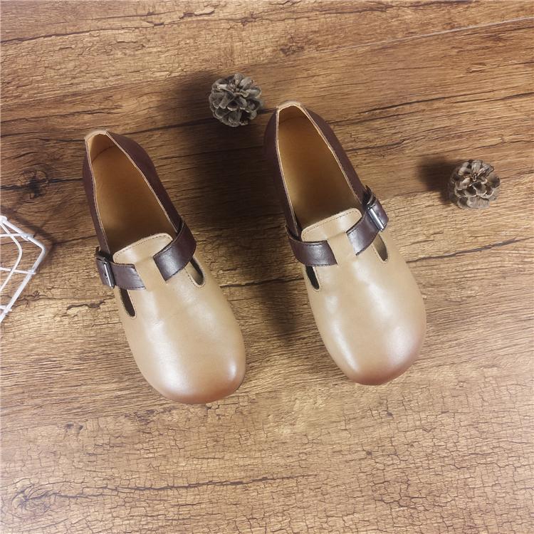 Leather Flat Bottom Round Head Women's Shoes