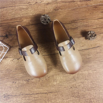 Leather Flat Bottom Round Head Beef Tendon Bottom Women's Shoes 2019 April New 