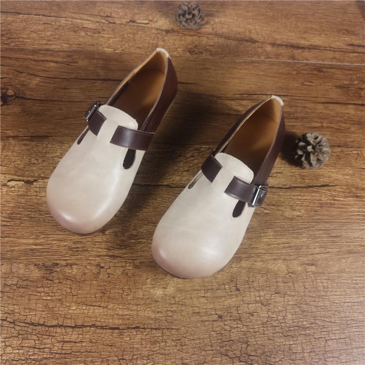 Leather Flat Bottom Round Head Women's Shoes