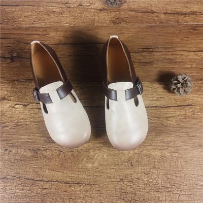 Leather Flat Bottom Round Head Beef Tendon Bottom Women's Shoes 2019 April New 35 Gray 