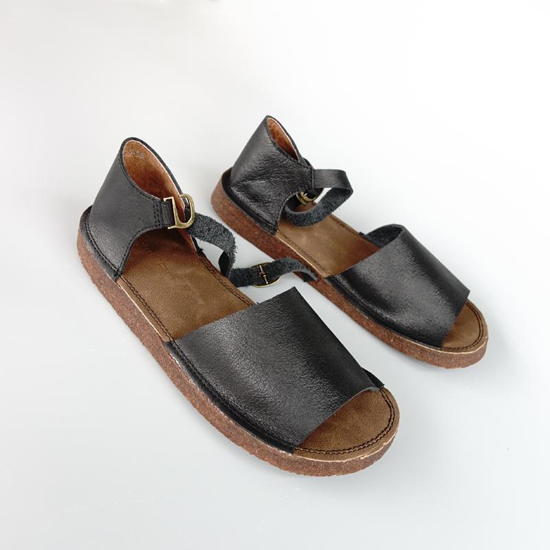 Leather Flat Sandals Open Toe With Flat Comfortable Shoes 2019 March New 35 Black 
