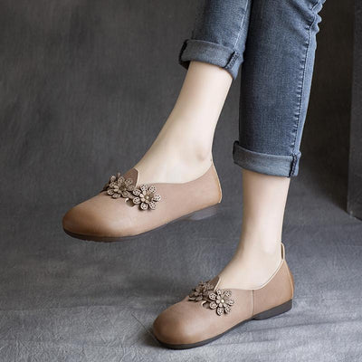 Leather handmade flower low-heel flat shoes Shoes 