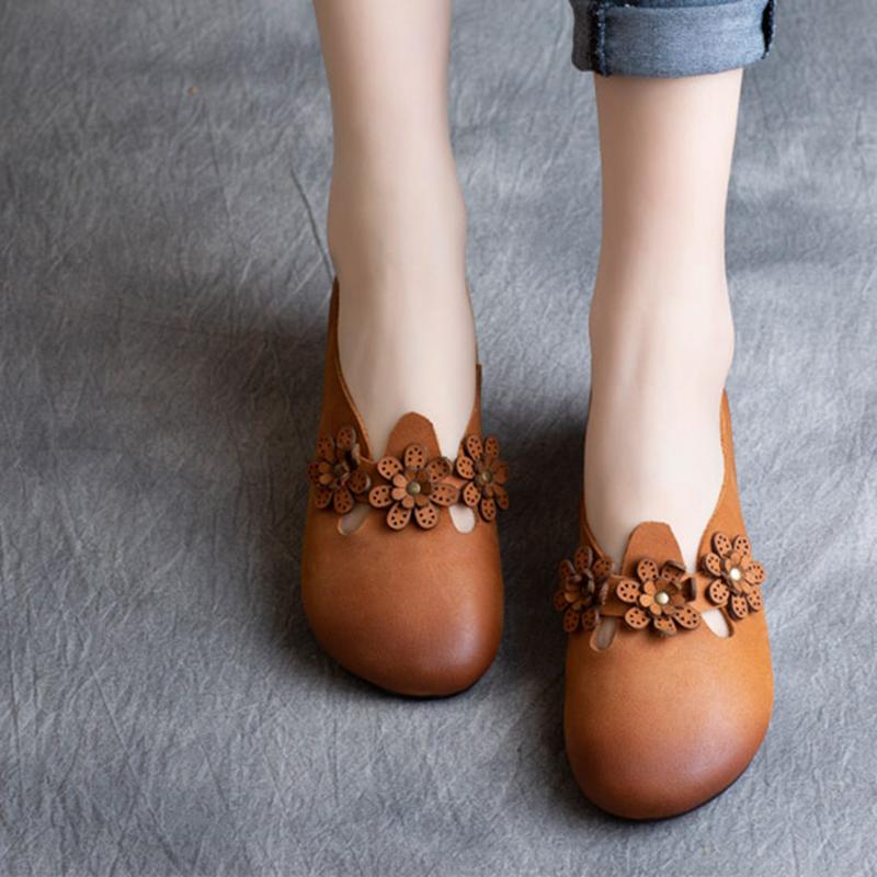 Leather handmade flower low-heel flat shoes Shoes 