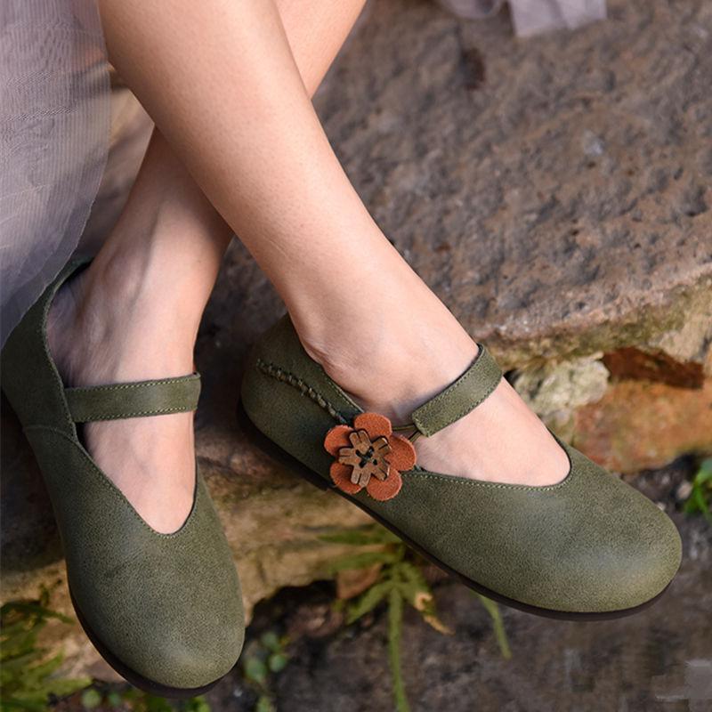 Leather Handmade Single Shoes Comfortable Flat Shoes 2019 April New 35 Green 