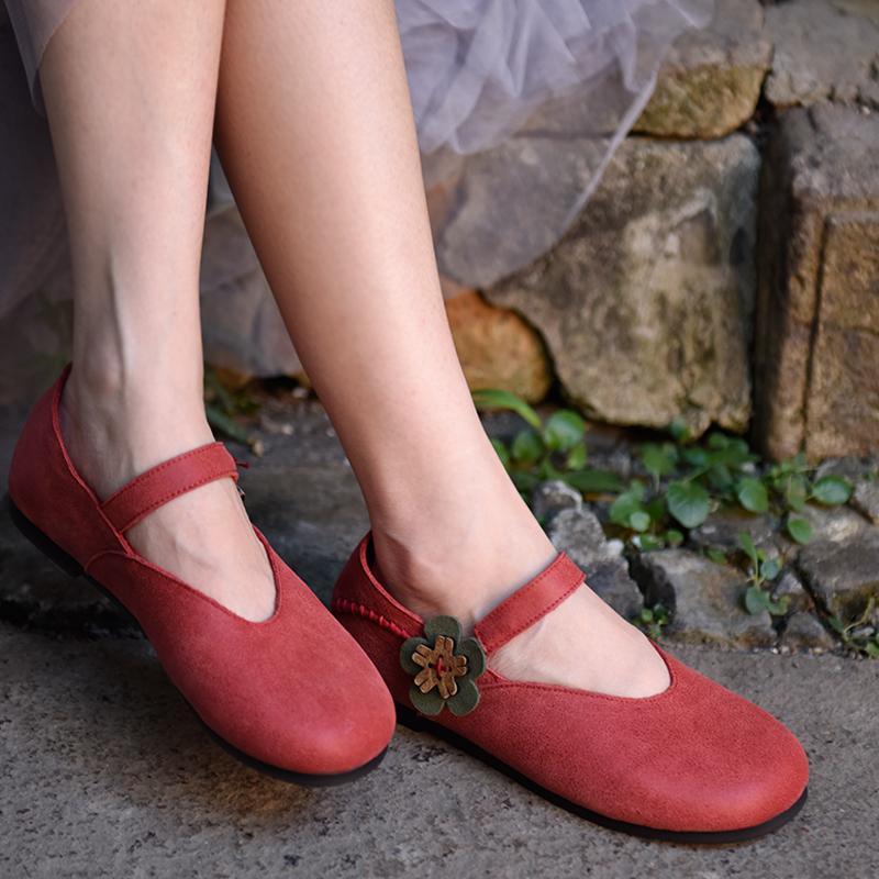 Leather Handmade Single Shoes Comfortable Flat Shoes 2019 April New 35 Red 
