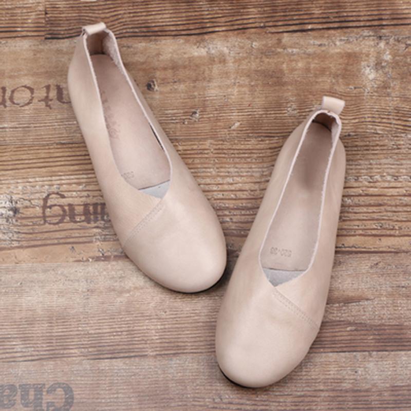 Leather Handmade Spring Retro Flat Shoes 33-41 2019 April New 33 Beige 