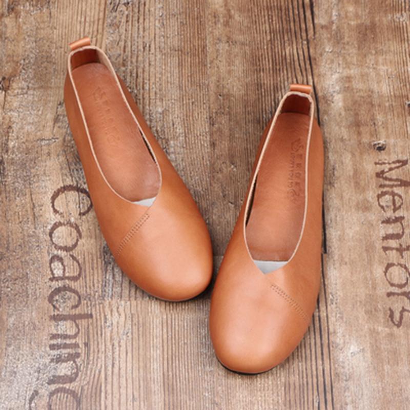 Leather Handmade Spring Retro Flat Shoes 33-41