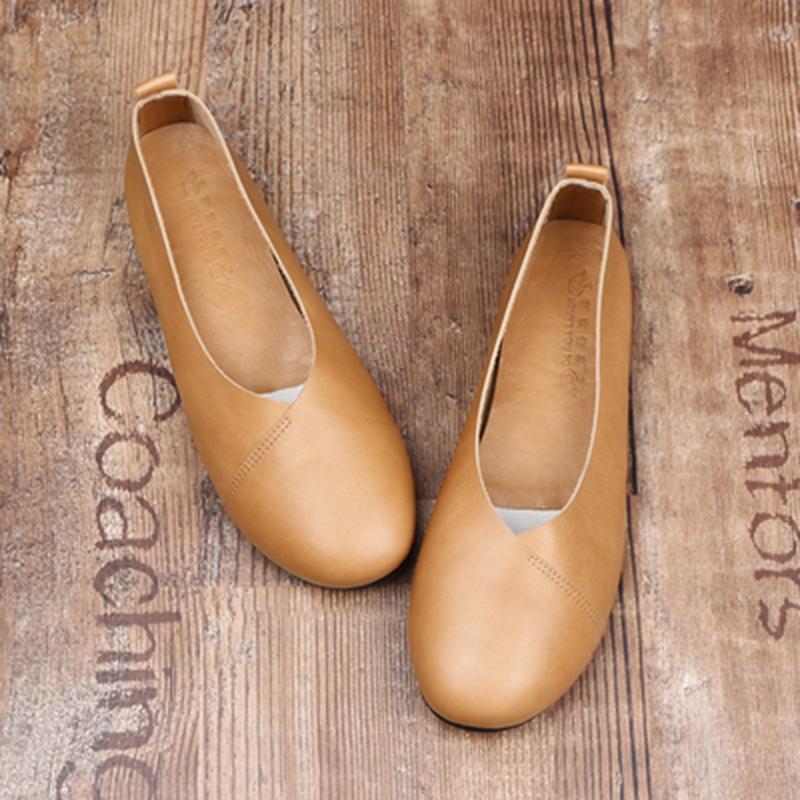 Leather Handmade Spring Retro Flat Shoes 33-41 2019 April New 33 Camel 