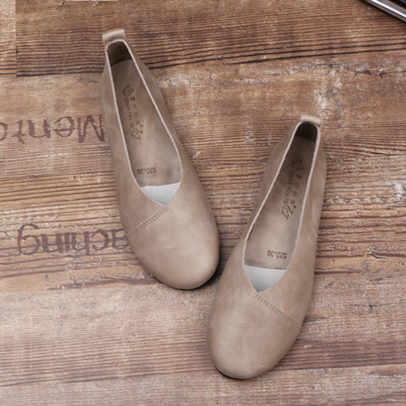 Leather Handmade Spring Retro Flat Shoes 33-41 2019 April New 33 Gray 